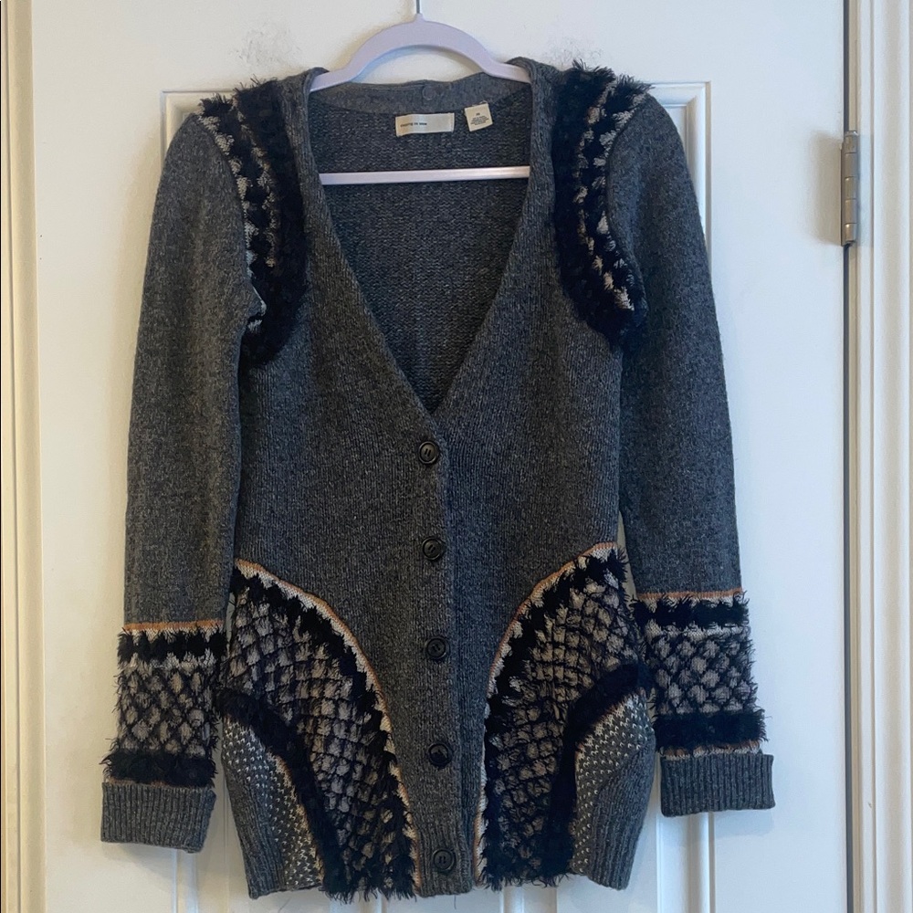 Sleeping On Snow Wool Cardigan with Patterned Accents